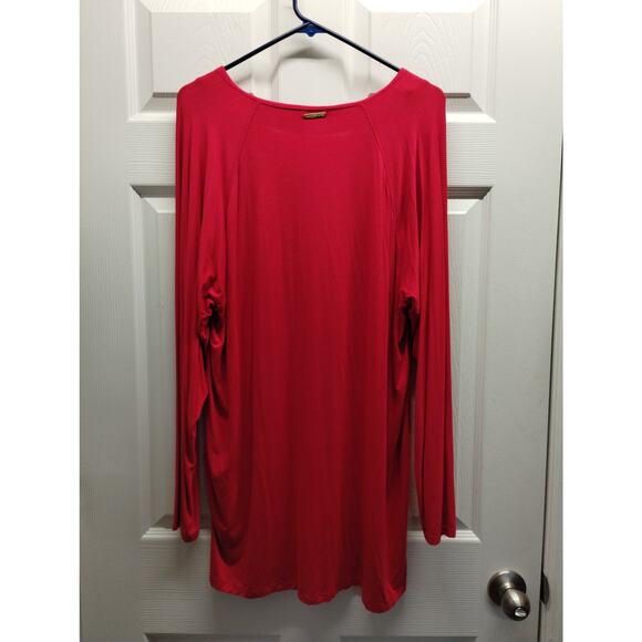 Michael Kors Womens Size XL Red Long Sleeve Jeweled Rhinestone Stretch Tunic Top - Picture 3 of 5